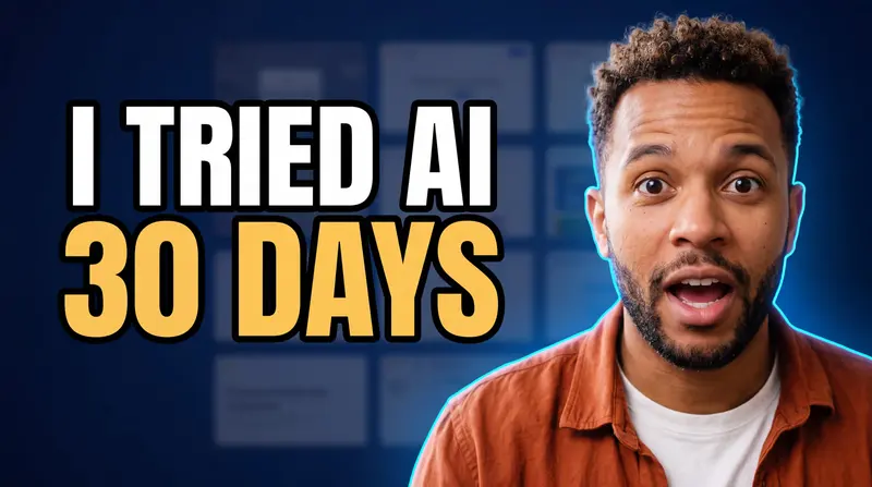The finished YouTube thumbnail: the creator cut out on the right, "I TRIED AI / 30 DAYS" on the left