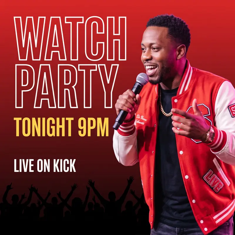 A square announcement graphic: WATCH PARTY, tonight 9pm